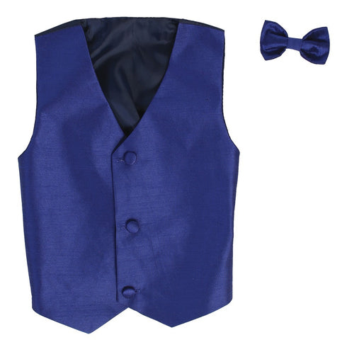 Lito Little Boys Royal Blue Poly Silk Vest Bowtie Special Occasion Set 2T-7 - SophiasStyle.com