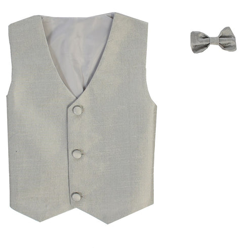 Lito Big Boys Silver Poly Silk Vest Bowtie Special Occasion Set 8-14 - SophiasStyle.com