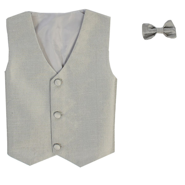 Lito Baby Boys Silver Poly Silk Vest Bowtie Special Occasion Set 3-24M - SophiasStyle.com