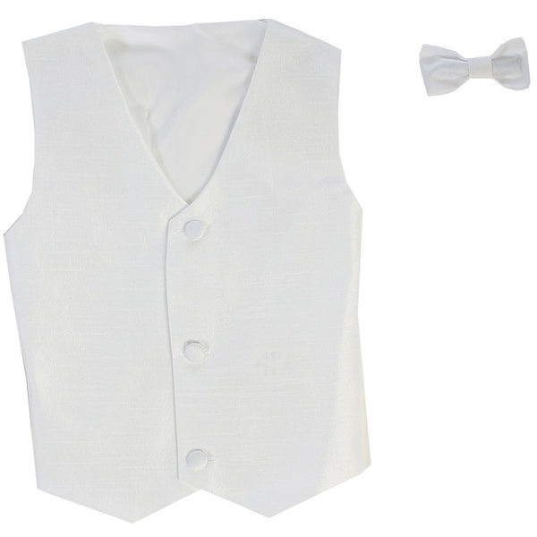 Lito Baby Boys White Poly Silk Vest Bowtie Special Occasion Set 3-24M - SophiasStyle.com