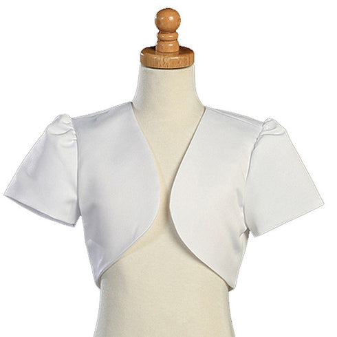 Lito Girls White Satin Short Sleeve Special Occasion Bolero 5-20.5 - SophiasStyle.com