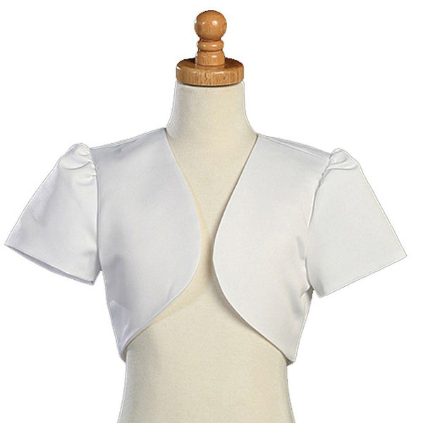 Lito Girls White Satin Short Sleeve Special Occasion Bolero 5-20.5 - SophiasStyle.com