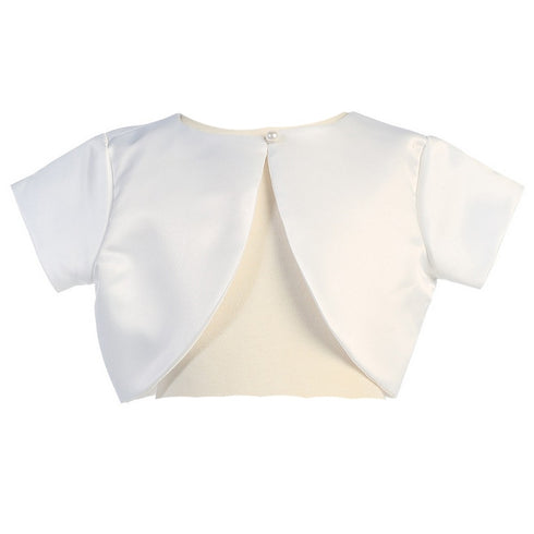 Lito Big Girls White Satin Special Occasion Bolero Shrug 8-14 - SophiasStyle.com