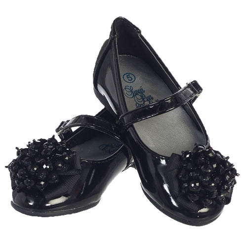 Lito Girls Black Crystal Bead Bow Anna Occasion Dress Shoes Toddler 6 - SophiasStyle.com