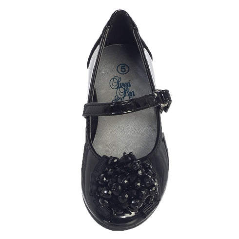 Lito Girls Black Crystal Bead Bow Anna Occasion Dress Shoes Toddler 6 - SophiasStyle.com
