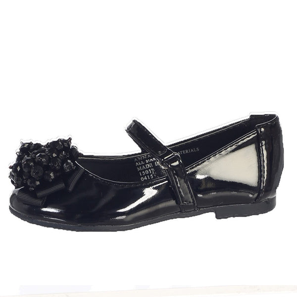Lito Girls Black Crystal Bead Bow Anna Occasion Dress Shoes Toddler 6 - SophiasStyle.com
