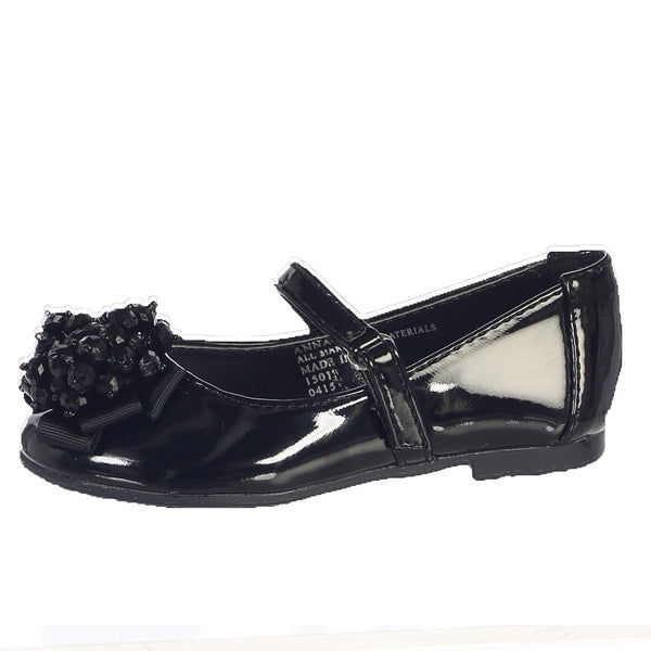 Lito Girls Black Crystal Bead Bow Anna Occasion Dress Shoes Toddler 6 - SophiasStyle.com