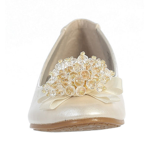 Lito Girls Ivory Crystal Bead Bow Anna Special Occasion Dress Shoes 5-10 Toddler - SophiasStyle.com