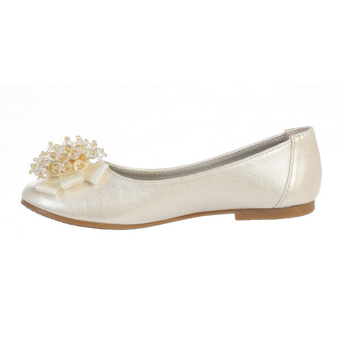 Lito Girls Ivory Crystal Bead Bow Anna Special Occasion Dress Shoes 5-10 Toddler - SophiasStyle.com
