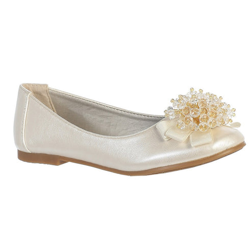 Lito Girls Ivory Crystal Bead Bow Anna Special Occasion Dress Shoes 5-10 Toddler - SophiasStyle.com