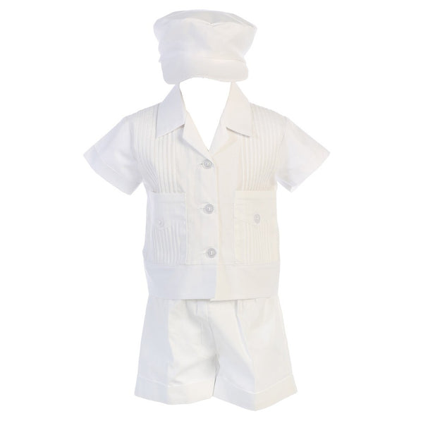 Lito Baby Boys Pin Tuck Shirt Shorts Poly Cotton Baptism Christening Set 0-24M - SophiasStyle.com