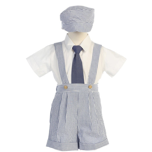 Lito Blue Stripe Seersucker Suspender Shorts Outfit Boys 12M-4T - SophiasStyle.com