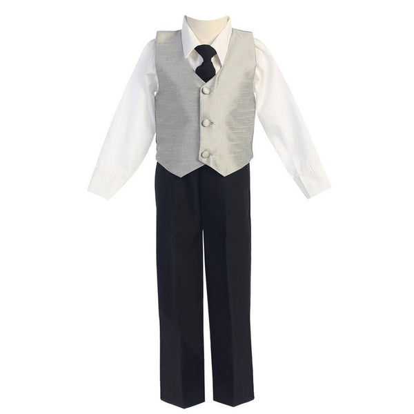 Lito Little Boys Silver Poly Silk Vest Tie 4 Pcs Special Occasion Set 6 - SophiasStyle.com