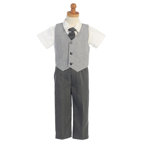 Lito Charcoal Seersucker Vest Pant Suit Set Boys 5-7 - SophiasStyle.com