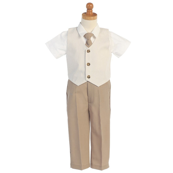 Lito Khaki Seersucker Vest Pant Suit Set Boys 5-7 - SophiasStyle.com
