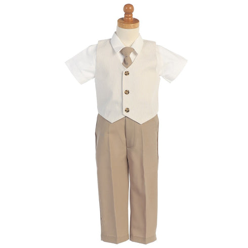 Lito Khaki Seersucker Vest Pant Suit Set Boys 5-7 - SophiasStyle.com