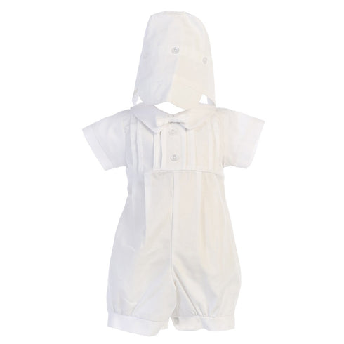 Lito Baby Boys Pleats Poly Cotton Romper Baptism Christening Set 0-18M - SophiasStyle.com