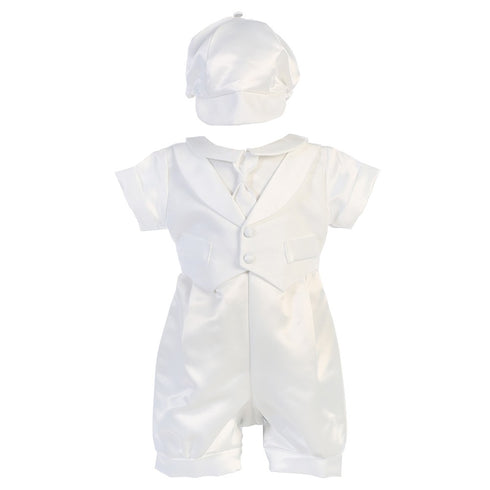 Lito Baby Boys Pique Vest Satin Romper Baptism Christening Set 0-18M - SophiasStyle.com