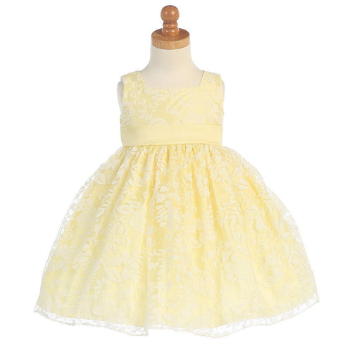 Lito Yellow Floral Burnout Easter Flower Girl Dress Girls 5-7 - SophiasStyle.com