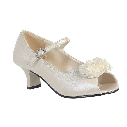 Lito Girls Ivory Pearled Satin Flowers Nancy Occasion Dress Shoes 11-4 Kids - SophiasStyle.com