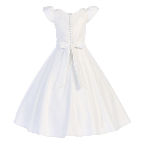 Swee Pea & Lilly Little Girls White Lace Satin Tea-Length Communion Dress 5-6 - SophiasStyle.com