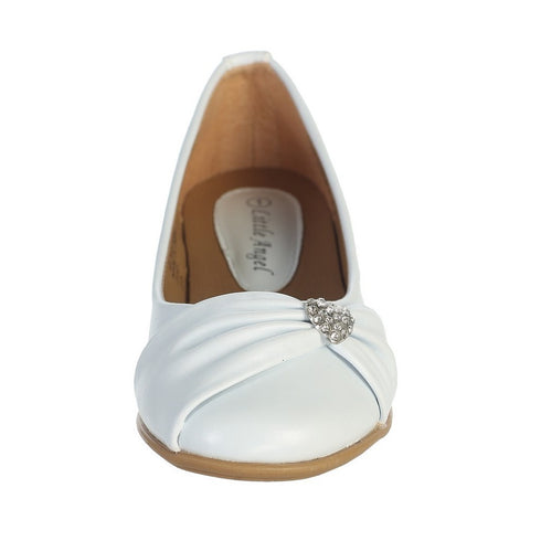 Lito White Rhinestone Heart Girls Flat Dress Shoes 11-4 - SophiasStyle.com