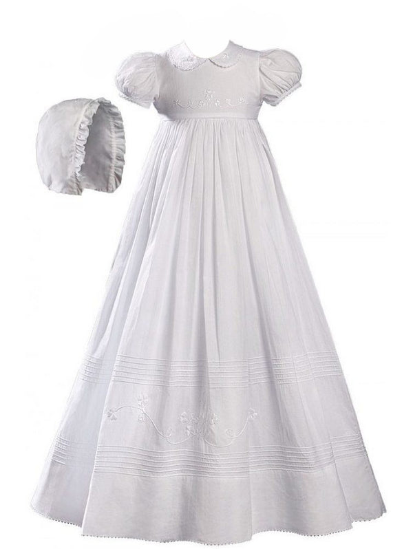 Baby Girls White Cotton Embroidered Short Sleeve Hat Christening Gown 0-12M - SophiasStyle.com
