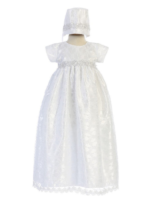 Swea Pea & Lilli Baby Girls White Silver Embroidered Christening Dress 0-18M - SophiasStyle.com