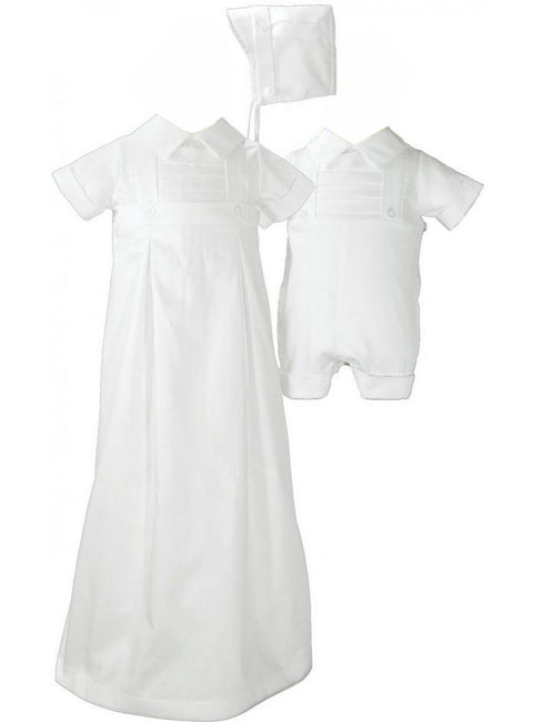 Baby Boys White Satin Cotton Convertible Skirt Hat Romper Christening Set 0-12M - SophiasStyle.com