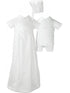 Baby Boys White Satin Cotton Convertible Skirt Hat Romper Christening Set 0-12M - SophiasStyle.com