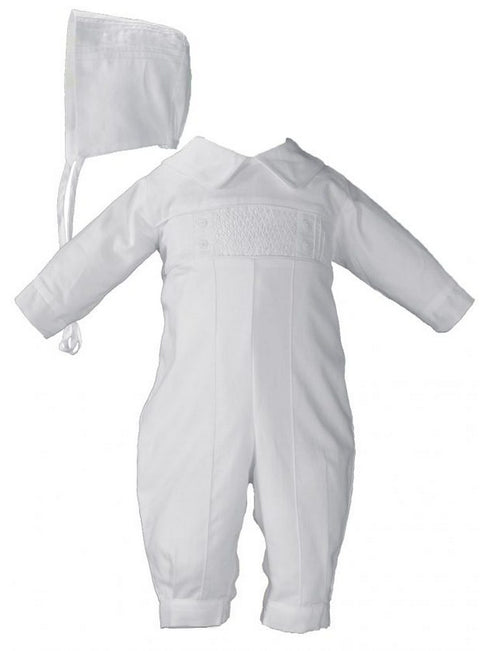 Baby Boys White Long Sleeve Cotton Hand Smocked Christening Outfit 0-24M - SophiasStyle.com