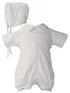 Baby Boys White Cotton Smocked Romper Bonnet Baptism Outfit Set 0-12M - SophiasStyle.com
