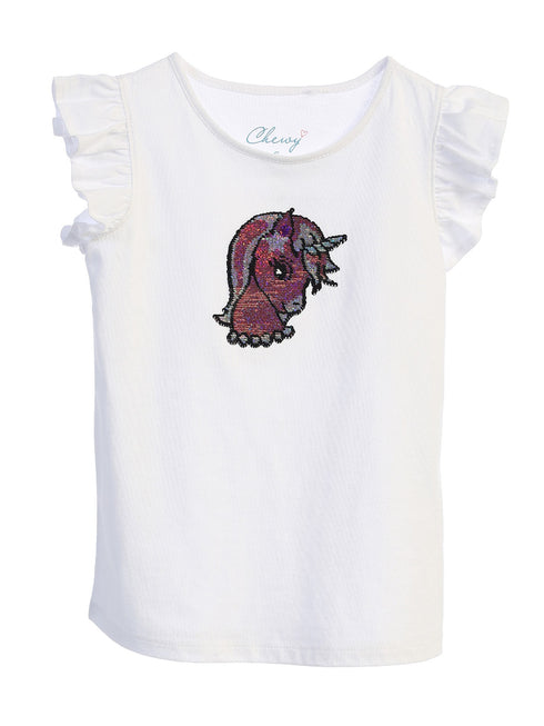 Kids Dream Little Girls White Butterfly Sleeve Flip Sequin Unicorn Shirt 2T-6 - SophiasStyle.com