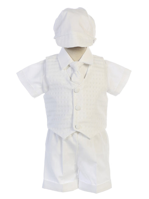 Swea Pea & Lilli Baby Boys White Plaid Vest Cotton Shorts Baptism Set 0-24M - SophiasStyle.com