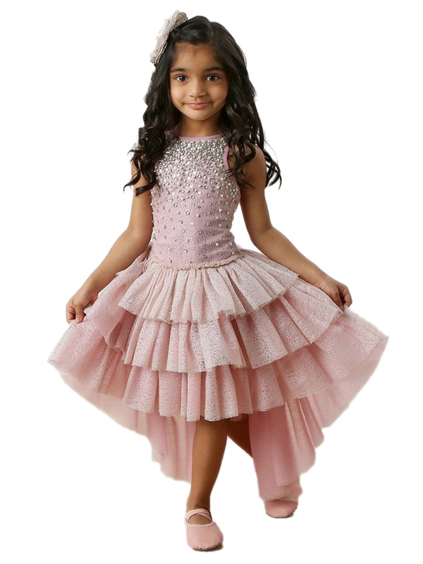 Girls Pink Ivory Glitter Hi Low Skirt Dress 12M-14 - SophiasStyle.com