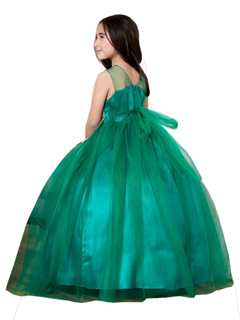 Girls Floor Length Pageant Dress with Gold Embroidered and Tull Skirt, Sizes 2-16 - SophiasStyle.com