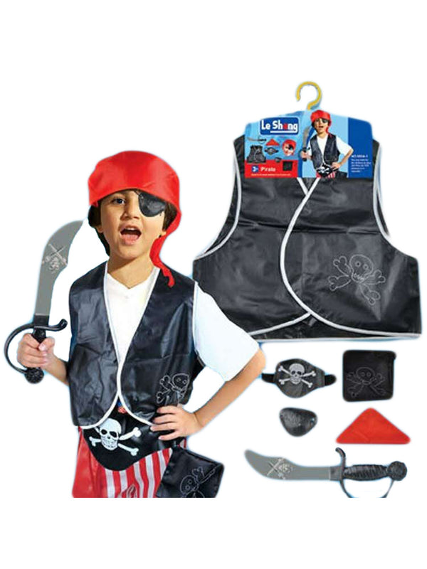 Unisex Kids Black Vest Bandana Accessories Pirate Halloween Costume 3-8 - SophiasStyle.com