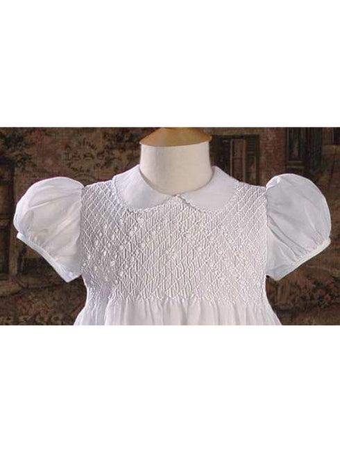 Baby Girls White Hand Smocked Polycotton Batiste Bonnet Christening Gown 3-24M - SophiasStyle.com