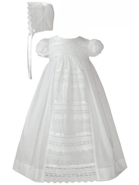 Baby Girls White Cotton Venice Lace Short Sleeved Hat Christening Gown 0-12M - SophiasStyle.com