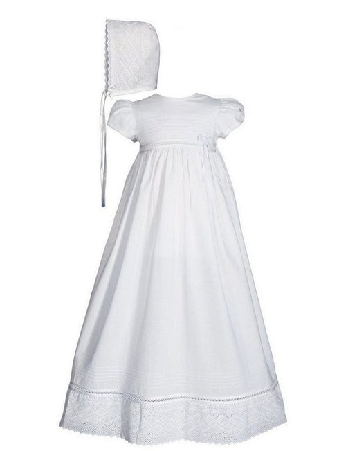 Baby Girls White Cotton Lace Short Sleeve Hat Christening Gown 0-12M - SophiasStyle.com
