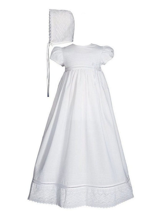 Baby Girls White Cotton Lace Short Sleeve Hat Christening Gown 0-12M - SophiasStyle.com