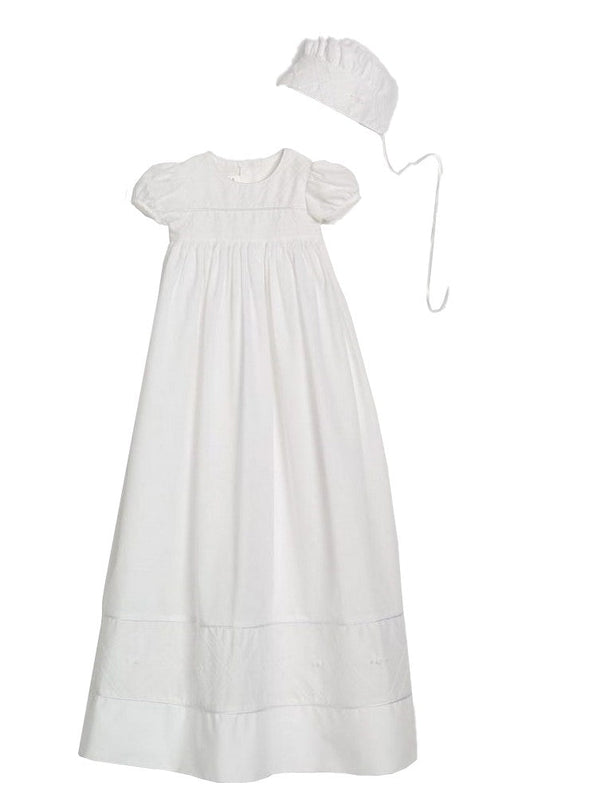 Baby Girls White Cotton Hand Embroidered Bonnet Christening Dress Gown 0-12M - SophiasStyle.com