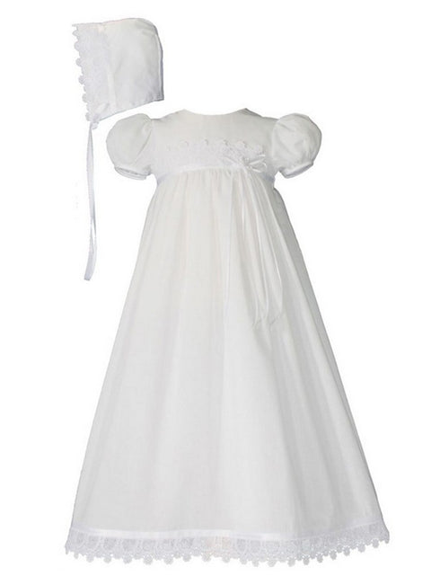 Baby Girls White Cotton Venice Lace Short Sleeve Hat Christening Gown NB-24M - SophiasStyle.com
