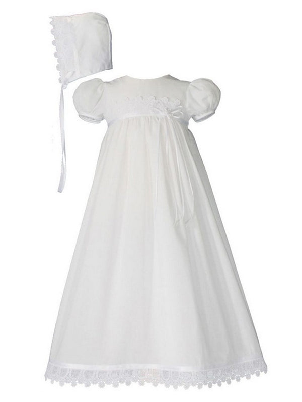 Baby Girls White Cotton Venice Lace Short Sleeve Hat Christening Gown NB-24M - SophiasStyle.com