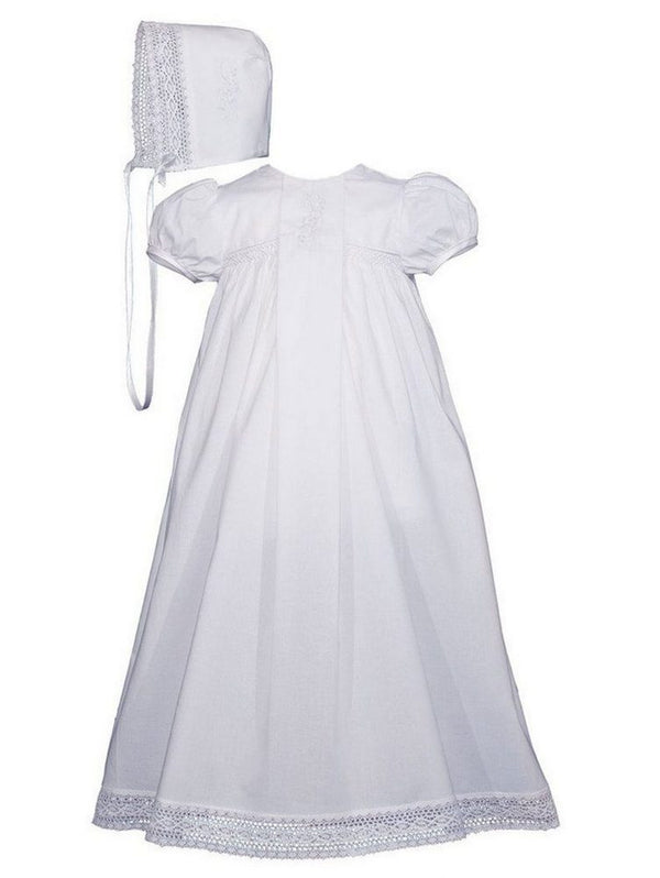Baby Girls White Cotton Victorian Style Bonnet Christening Dress Gown 0-12M - SophiasStyle.com