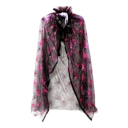 Little Girls Black Hot Pink Spiderweb Print Halloween Cape 2-7 - SophiasStyle.com