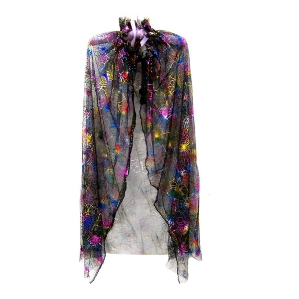 Little Girls Black Rainbow Spiderweb Print Halloween Cape 2-7 - SophiasStyle.com