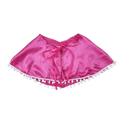 Little Girls Hot Pink White Pom Pom Trim Halloween Cape 2-4 - SophiasStyle.com