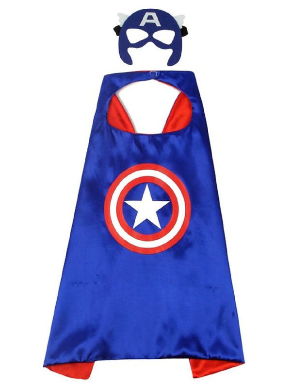 Unisex Toddler Blue Captain America Halloween Cape Mask Set One Size - SophiasStyle.com