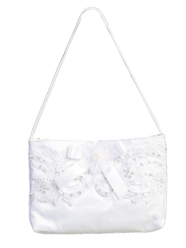 Lito Girls White Corded Lace Bow Satin Communion Purse - SophiasStyle.com